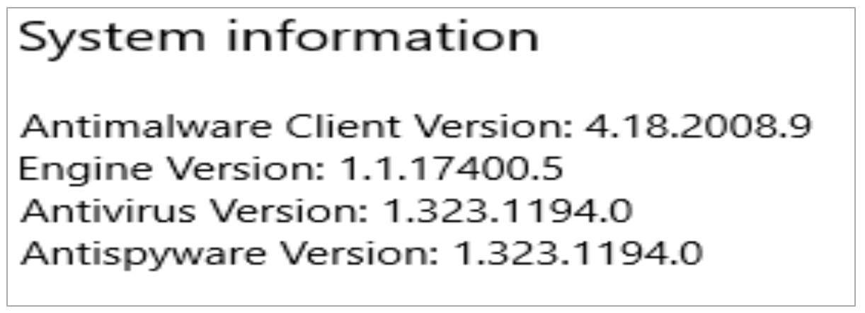 version of Defender on the Windows Server