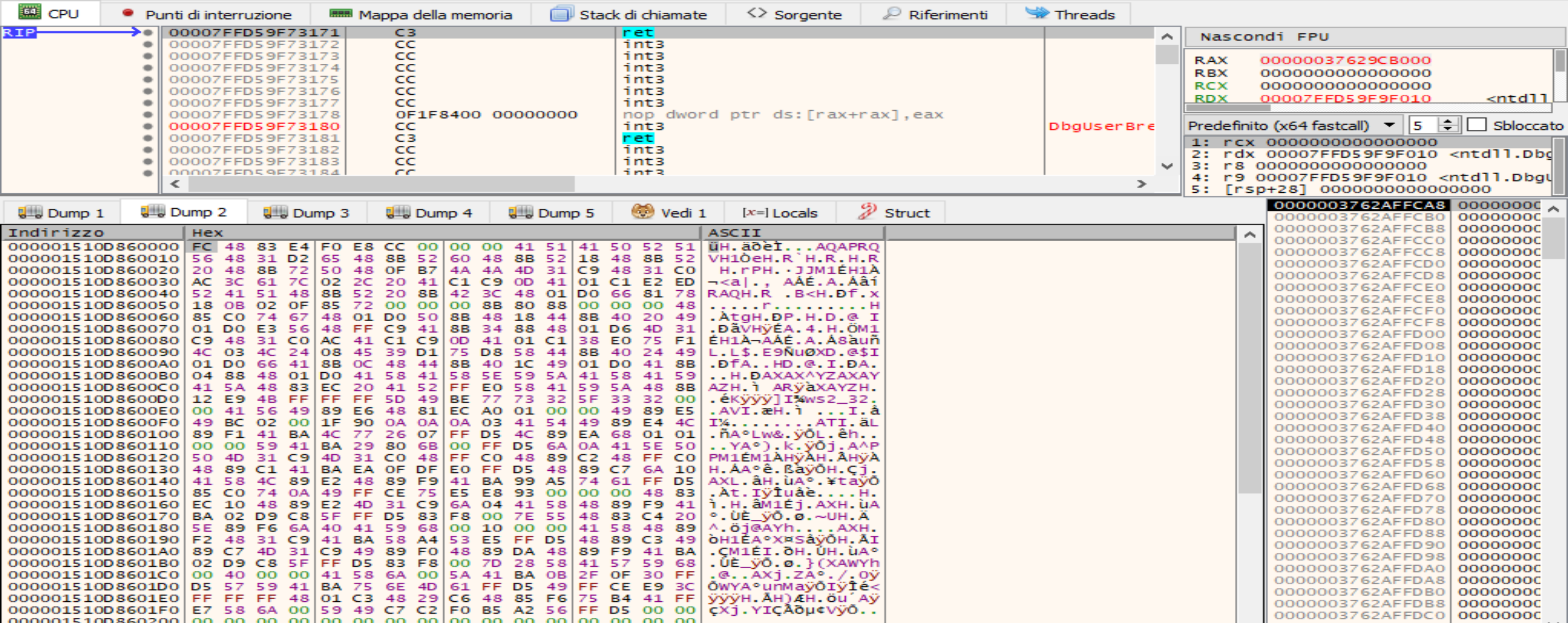 Dump of the shellcode after decryption