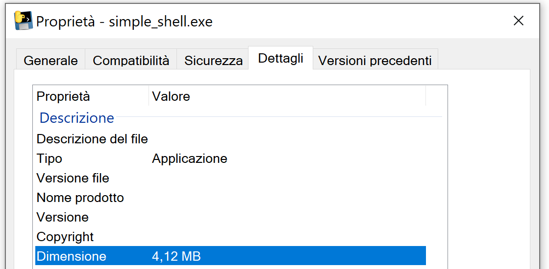 Size of the executable