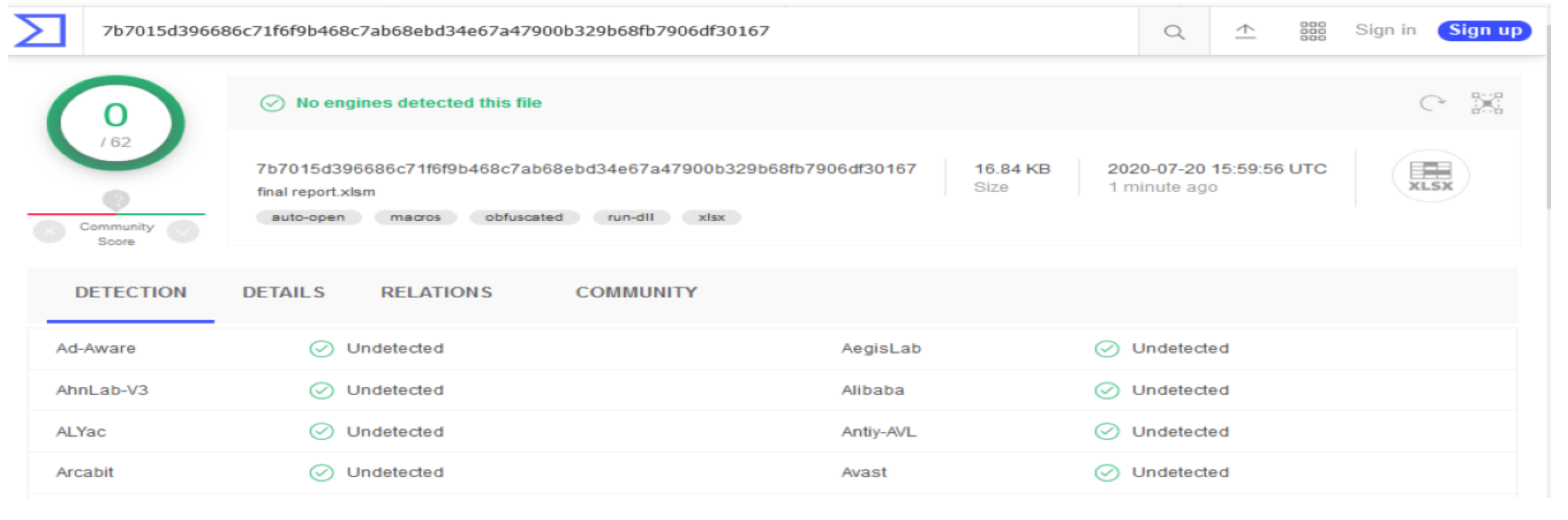 Virustotal doesn't detect file as malicius