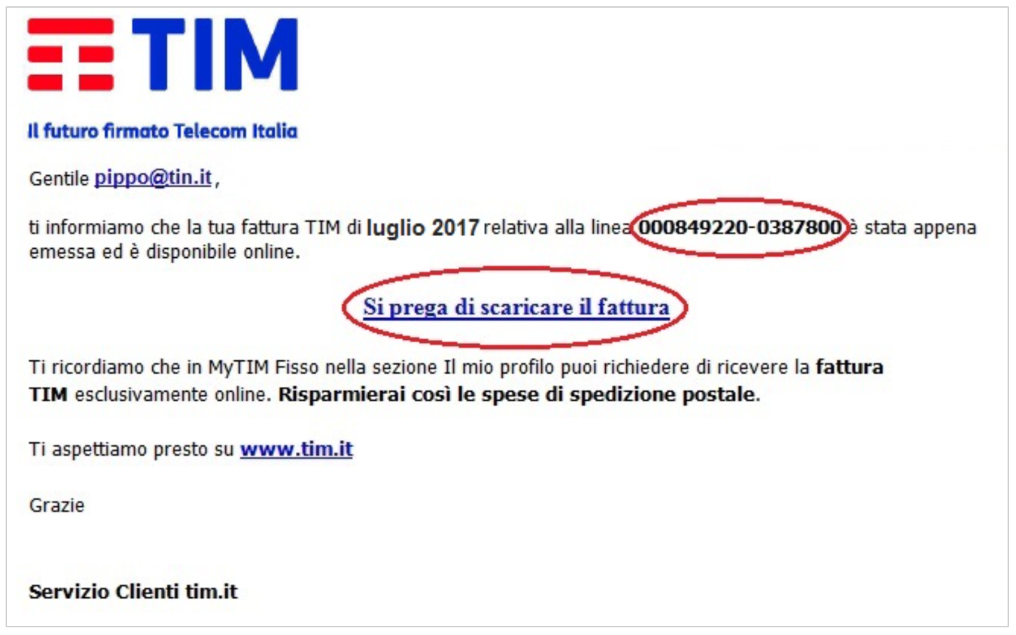 Typical phishing email